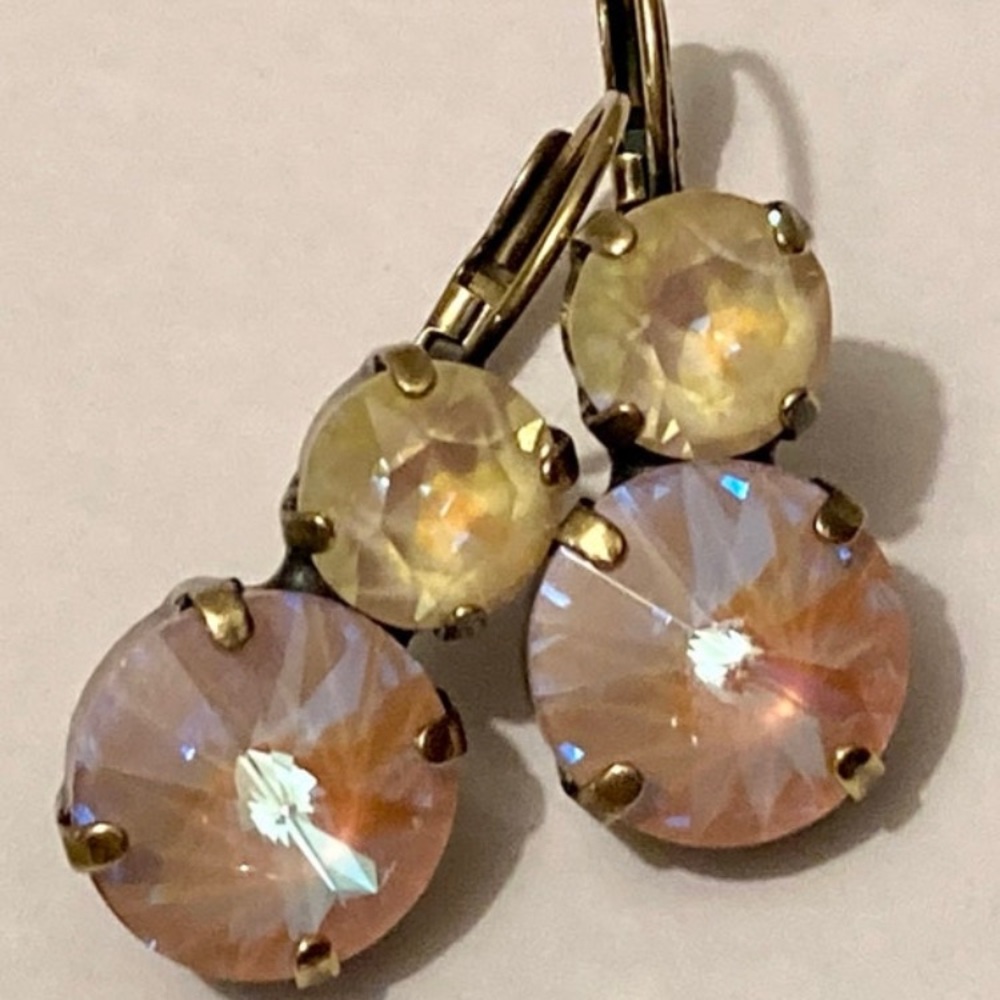 Swarovski Dusty Pink DeLite & Ivory Cream Delite Earrings in Antique Brass Base